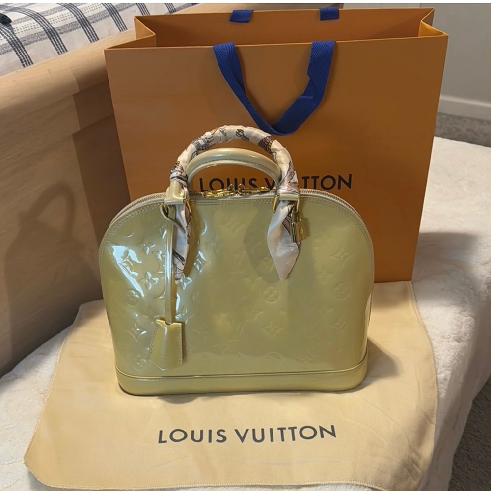 Authentic Alma Patent Leather Handbag With Lock & Key